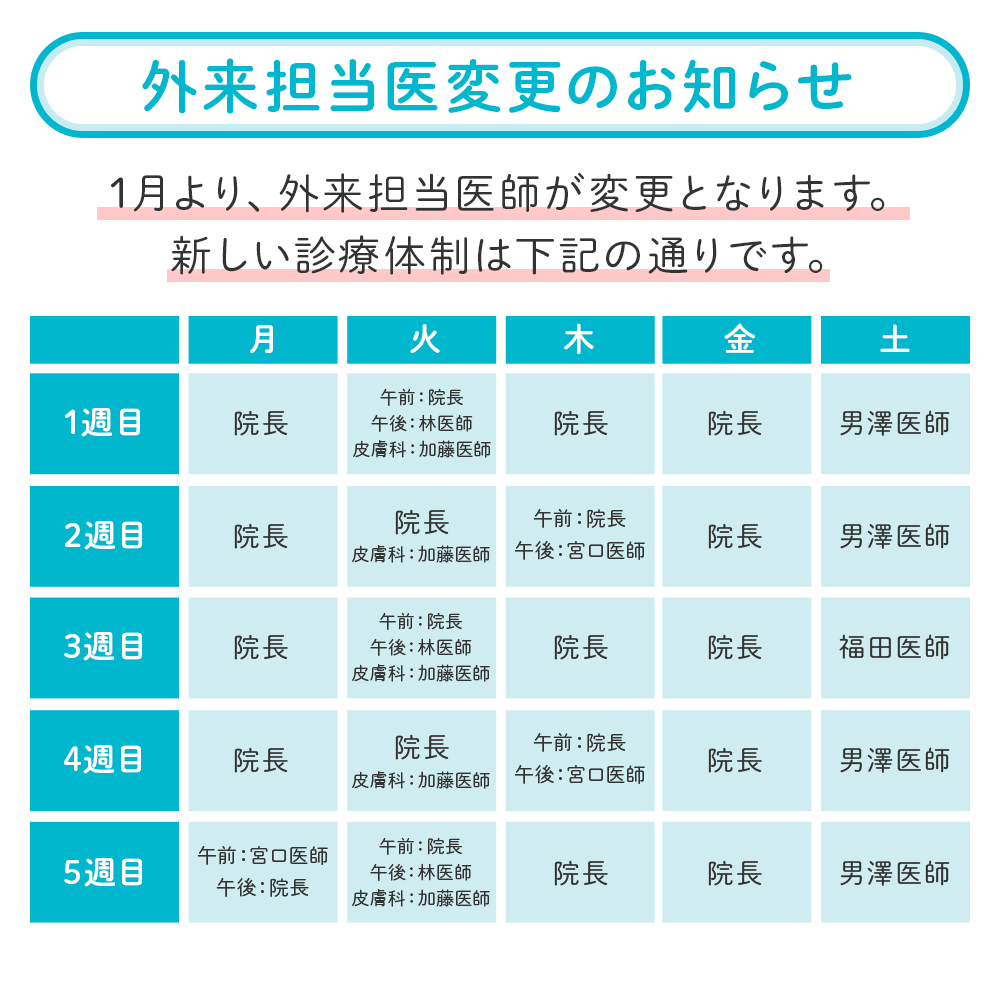 浦和美園駅から徒歩8分、ともクリニックより外来担当医変更のお知らせ